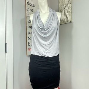 Sleeveless Cowl Neck Mini Dress in Light Gray and Black